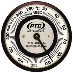 PTC Instruments - 20 to 260°C, 2 Inch Dial Diameter, Pipe Surface Spring Held Thermometer - 5° Division Graduation - USA Tool & Supply