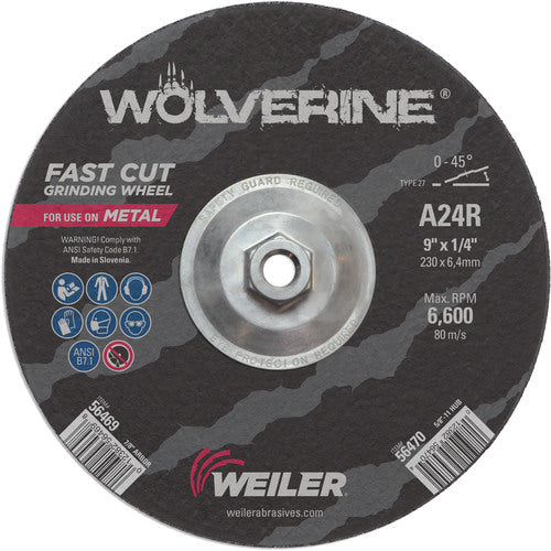 Vortec Pro 9″ × 1/4″ Type 27 Grinding Wheel, A24R, 5/8″-11 UNC Nut - USA Tool & Supply