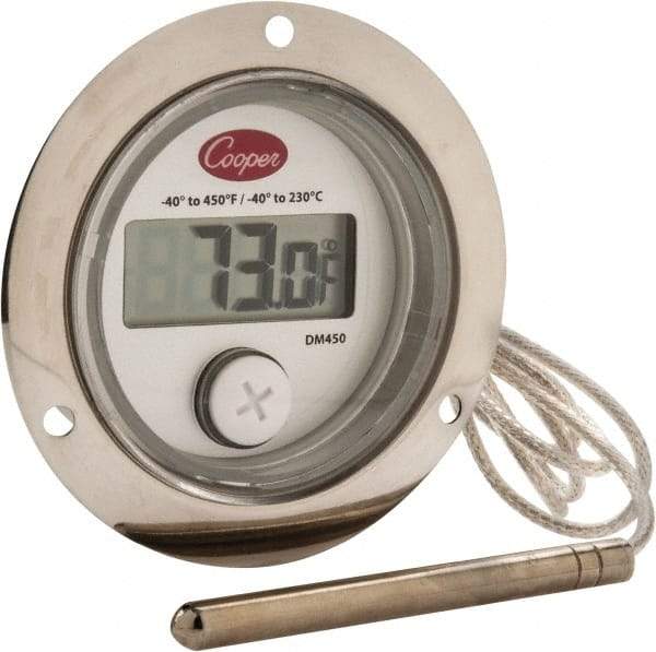 Cooper - -40 to 450°F Front Flange Panel Meter - 4-Digit LCD Display - USA Tool & Supply