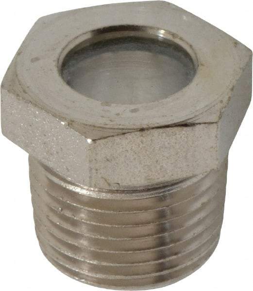 LDI Industries - 7/16" Sight Diam, 3/8" Thread, 0.72" OAL, High Pressure Fused Pipe Thread, Open View Sight Glass & Flow Sight - 3/4" Head, 1,850 Max psi, 3/8-18 Thread - USA Tool & Supply