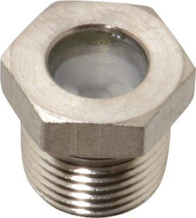 LDI Industries - 7/16" Sight Diam, 3/8" Thread, 0.72" OAL, High Pressure Fused Pipe Thread with Reflector Sight Glass & Flow Sight - 3/4" Head, 1,850 Max psi, 3/8-18 Thread - USA Tool & Supply