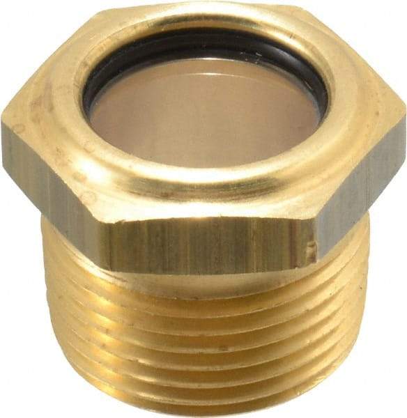 LDI Industries - 3/4" Sight Diam, 3/4" Thread, 1" OAL, Low Pressure Pipe Thread Lube Sight, Open View Sight Glass & Flow Sight - 1-1/8" Head, 10 Max psi, 3/4-14 Thread - USA Tool & Supply