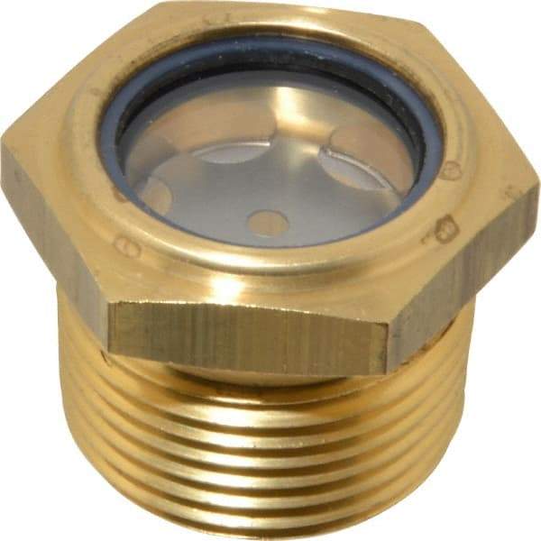 LDI Industries - 31/32" Sight Diam, 1" Thread, 1.19" OAL, Low Pressure Pipe Thread Lube Sight with Reflector Sight Glass & Flow Sight - 1-7/16" Head, 7 Max psi, 1 to 11-1/2 Thread - USA Tool & Supply