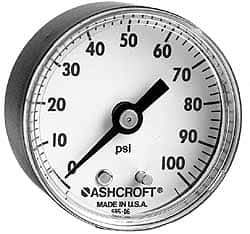 Ashcroft - 1-1/2" Dial, 1/8 Thread, 0-160 Scale Range, Pressure Gauge - Center Back Connection Mount - USA Tool & Supply