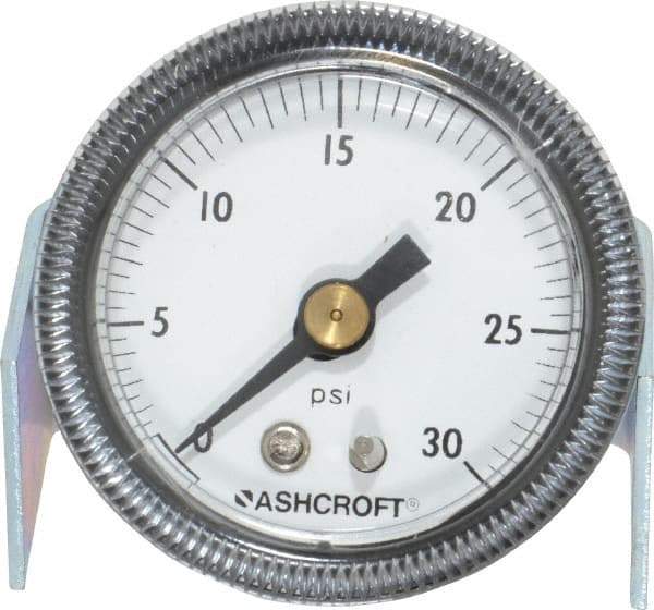 Ashcroft - 1-1/2" Dial, 1/8 Thread, 0-30 Scale Range, Pressure Gauge - Center Back Connection Mount - USA Tool & Supply