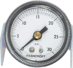 Ashcroft - 1-1/2" Dial, 1/8 Thread, 0-30 Scale Range, Pressure Gauge - Center Back Connection Mount - USA Tool & Supply