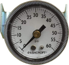 Ashcroft - 1-1/2" Dial, 1/8 Thread, 0-60 Scale Range, Pressure Gauge - Center Back Connection Mount - USA Tool & Supply