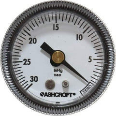 Ashcroft - 1-1/2" Dial, 1/8 Thread, 30-0 Scale Range, Pressure Gauge - Center Back Connection Mount - USA Tool & Supply