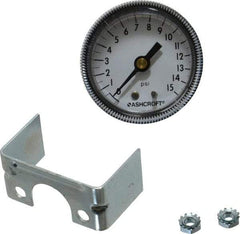 Ashcroft - 2" Dial, 1/4 Thread, 0-15 Scale Range, Pressure Gauge - Center Back Connection Mount - USA Tool & Supply