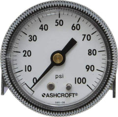 Ashcroft - 2" Dial, 1/4 Thread, 0-100 Scale Range, Pressure Gauge - Center Back Connection Mount - USA Tool & Supply