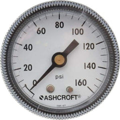 Ashcroft - 2" Dial, 1/4 Thread, 0-160 Scale Range, Pressure Gauge - Center Back Connection Mount - USA Tool & Supply