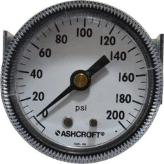 Ashcroft - 2" Dial, 1/4 Thread, 0-200 Scale Range, Pressure Gauge - Center Back Connection Mount - USA Tool & Supply