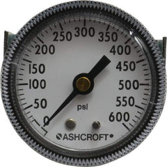 Ashcroft - 2" Dial, 1/4 Thread, 0-600 Scale Range, Pressure Gauge - Center Back Connection Mount - USA Tool & Supply