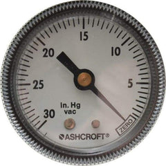 Ashcroft - 2" Dial, 1/4 Thread, 30-0 Scale Range, Pressure Gauge - Center Back Connection Mount - USA Tool & Supply