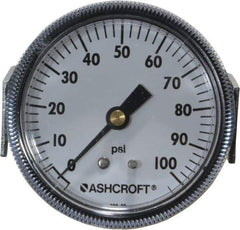 Ashcroft - 2-1/2" Dial, 1/4 Thread, 0-100 Scale Range, Pressure Gauge - Center Back Connection Mount - USA Tool & Supply
