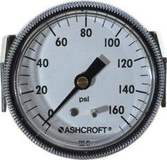 Ashcroft - 2-1/2" Dial, 1/4 Thread, 0-160 Scale Range, Pressure Gauge - Center Back Connection Mount - USA Tool & Supply