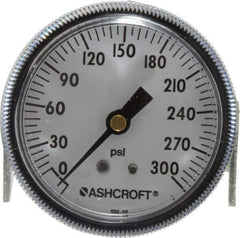 Ashcroft - 2-1/2" Dial, 1/4 Thread, 0-300 Scale Range, Pressure Gauge - Center Back Connection Mount - USA Tool & Supply