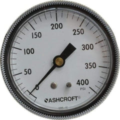 Ashcroft - 2-1/2" Dial, 1/4 Thread, 0-400 Scale Range, Pressure Gauge - Center Back Connection Mount - USA Tool & Supply