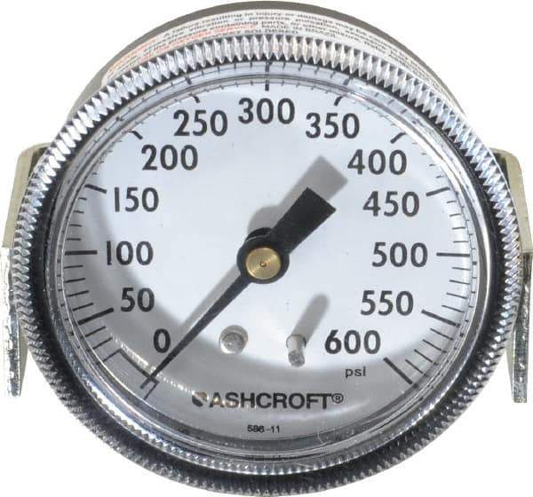 Ashcroft - 2-1/2" Dial, 1/4 Thread, 0-600 Scale Range, Pressure Gauge - Center Back Connection Mount - USA Tool & Supply