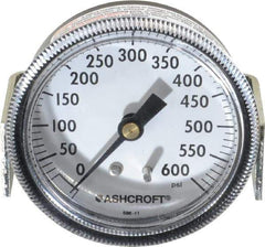 Ashcroft - 2-1/2" Dial, 1/4 Thread, 0-600 Scale Range, Pressure Gauge - Center Back Connection Mount - USA Tool & Supply