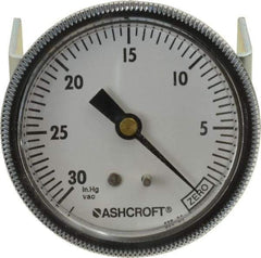 Ashcroft - 2-1/2" Dial, 1/4 Thread, 30-0 Scale Range, Pressure Gauge - Center Back Connection Mount - USA Tool & Supply