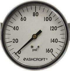 Ashcroft - 3-1/2" Dial, 1/4 Thread, 0-160 Scale Range, Pressure Gauge - Center Back Connection Mount - USA Tool & Supply