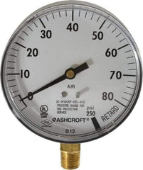 Ashcroft - 3-1/2" Dial, 1/4 Thread, 0-100 Scale Range, Pressure Gauge - Lower Connection Mount - USA Tool & Supply