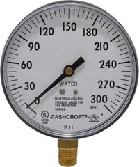 Ashcroft - 3-1/2" Dial, 1/4 Thread, 0-300 Scale Range, Pressure Gauge - Lower Connection Mount - USA Tool & Supply