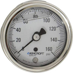 Ashcroft - 2-1/2" Dial, 1/4 Thread, 0-160 Scale Range, Pressure Gauge - Center Back Connection Mount, Accurate to 1% of Scale - USA Tool & Supply
