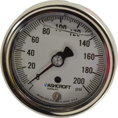 Ashcroft - 2-1/2" Dial, 1/4 Thread, 0-200 Scale Range, Pressure Gauge - Center Back Connection Mount, Accurate to 1% of Scale - USA Tool & Supply