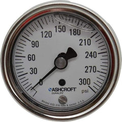 Ashcroft - 2-1/2" Dial, 1/4 Thread, 0-300 Scale Range, Pressure Gauge - Center Back Connection Mount, Accurate to 1% of Scale - USA Tool & Supply