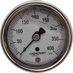 Ashcroft - 2-1/2" Dial, 1/4 Thread, 0-400 Scale Range, Pressure Gauge - Center Back Connection Mount, Accurate to 1% of Scale - USA Tool & Supply