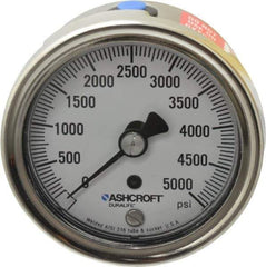 Ashcroft - 2-1/2" Dial, 1/4 Thread, 0-5,000 Scale Range, Pressure Gauge - Center Back Connection Mount, Accurate to 1% of Scale - USA Tool & Supply