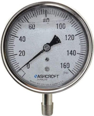 Ashcroft - 3-1/2" Dial, 1/4 Thread, 0-160 Scale Range, Pressure Gauge - Lower Connection Mount, Accurate to 1% of Scale - USA Tool & Supply