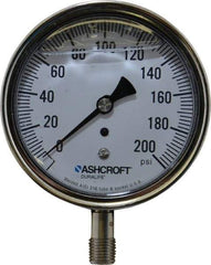 Ashcroft - 3-1/2" Dial, 1/4 Thread, 0-200 Scale Range, Pressure Gauge - Lower Connection Mount, Accurate to 1% of Scale - USA Tool & Supply