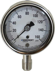 Ashcroft - 2-1/2" Dial, 1/4 Thread, 0-160 Scale Range, Pressure Gauge - Lower Connection Mount, Accurate to 1% of Scale - USA Tool & Supply