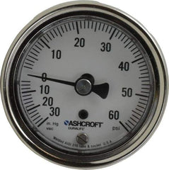 Ashcroft - 2-1/2" Dial, 1/4 Thread, 30-0-60 Scale Range, Pressure Gauge - Center Back Connection Mount, Accurate to 1% of Scale - USA Tool & Supply