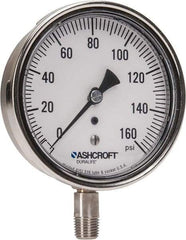 Ashcroft - 3-1/2" Dial, 1/4 Thread, 0-160 Scale Range, Pressure Gauge - Lower Connection Mount, Accurate to 1% of Scale - USA Tool & Supply