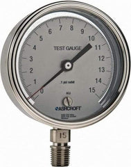 Ashcroft - 3" Dial, 1/4 Thread, 0-15 Scale Range, Pressure Gauge - Lower Connection Mount, Accurate to 0.5% of Scale - USA Tool & Supply
