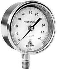 Ashcroft - 3" Dial, 1/4 Thread, 0-1,000 Scale Range, Pressure Gauge - Lower Connection Mount, Accurate to 0.5% of Scale - USA Tool & Supply