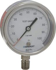 Ashcroft - 3" Dial, 1/4 Thread, 0-100 Scale Range, Pressure Gauge - Lower Connection Mount, Accurate to 0.5% of Scale - USA Tool & Supply