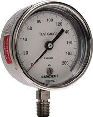 Ashcroft - 3" Dial, 1/4 Thread, 0-200 Scale Range, Pressure Gauge - Lower Connection Mount, Accurate to 0.5% of Scale - USA Tool & Supply