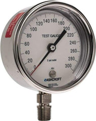 Ashcroft - 3" Dial, 1/4 Thread, 0-300 Scale Range, Pressure Gauge - Lower Connection Mount, Accurate to 0.5% of Scale - USA Tool & Supply
