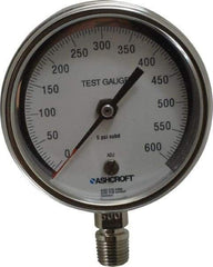 Ashcroft - 3" Dial, 1/4 Thread, 0-600 Scale Range, Pressure Gauge - Lower Connection Mount, Accurate to 0.5% of Scale - USA Tool & Supply