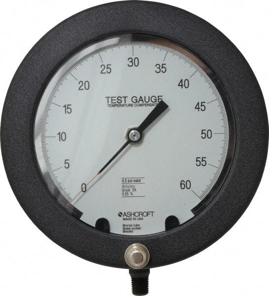 Ashcroft - 6" Dial, 1/4 Thread, 0-60 Scale Range, Pressure Gauge - Lower Connection Mount, Accurate to 0.25% of Scale - USA Tool & Supply