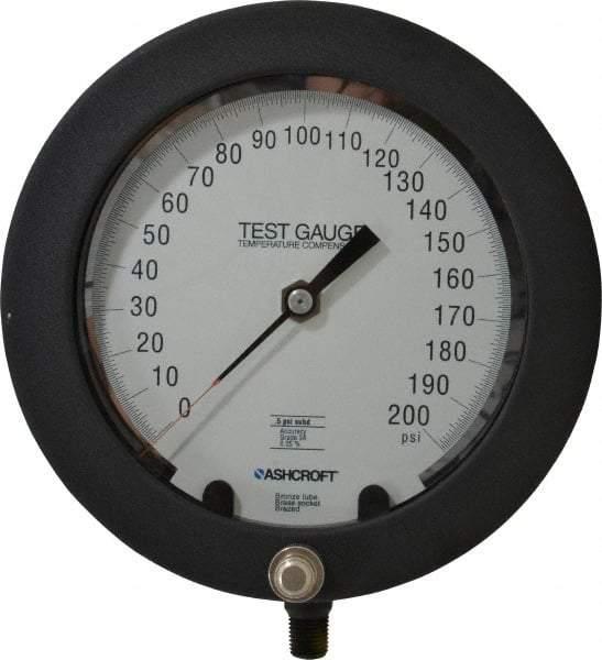 Ashcroft - 6" Dial, 1/4 Thread, 0-200 Scale Range, Pressure Gauge - Lower Connection Mount, Accurate to 0.25% of Scale - USA Tool & Supply