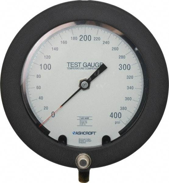 Ashcroft - 6" Dial, 1/4 Thread, 0-400 Scale Range, Pressure Gauge - Lower Connection Mount, Accurate to 0.25% of Scale - USA Tool & Supply