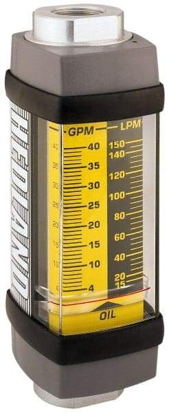 Hedland - 1-1/4" SAE Port Oil & Petroleum-Based Liquid Flowmeter - 3000 Max psi, 5 to 50 GPM, Anodized Aluminum - USA Tool & Supply