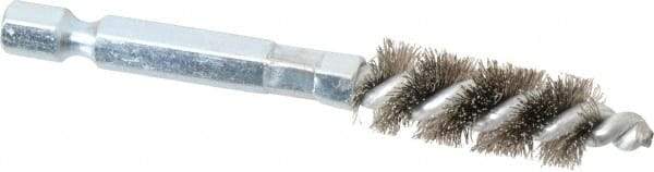 Schaefer Brush - 1/4 Inch Inside Diameter, 7/16 Inch Actual Brush Diameter, Carbon Steel, Power Fitting and Cleaning Brush - 1/4 Shank Diameter, 3-1/8 Inch Long, Hex Shaft Stem, 3/8 Inch Refrigeration Outside Diameter - USA Tool & Supply