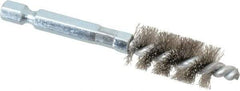 Schaefer Brush - 3/8 Inch Inside Diameter, 9/16 Inch Actual Brush Diameter, Carbon Steel, Power Fitting and Cleaning Brush - 1/4 Shank Diameter, 3-1/8 Inch Long, Hex Shaft Stem, 1/2 Inch Refrigeration Outside Diameter - USA Tool & Supply